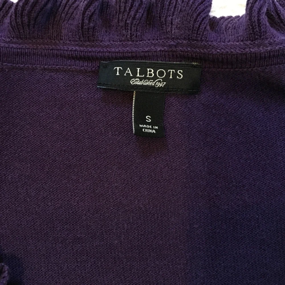 Talbots Womens S Cardigan Plum Long Sleeve Button‎ Front Ruffle Neck Office